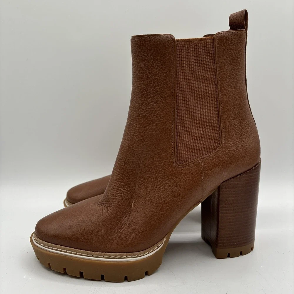 Tory Burch Carson Lug Sole High Heel Boots Women's 7 US Toasted Caramel Pull On